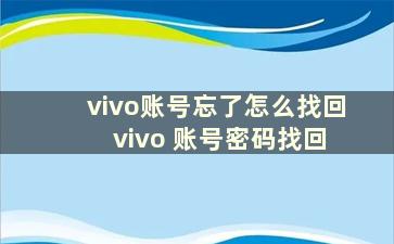 vivo账号忘了怎么找回 vivo 账号密码找回